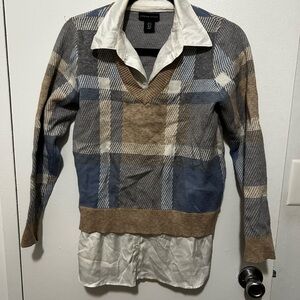 Plaid V-Neck Sweater with Collared Shirt